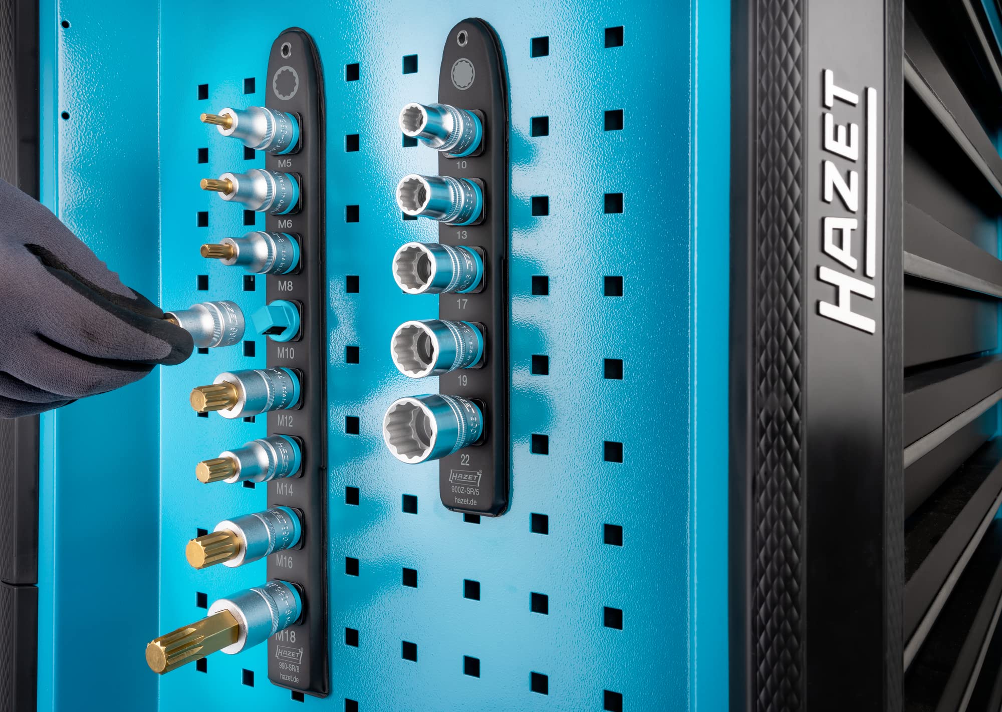 HAZET Smart-Rail 900E-SR/8 lato inferiore magnetico con 8 bussole, attacco: quadrato 12,5 mm (1/2 pollice), uscita: profilo TORX esterno guida in plastica flessibile per chiavi a bussola"