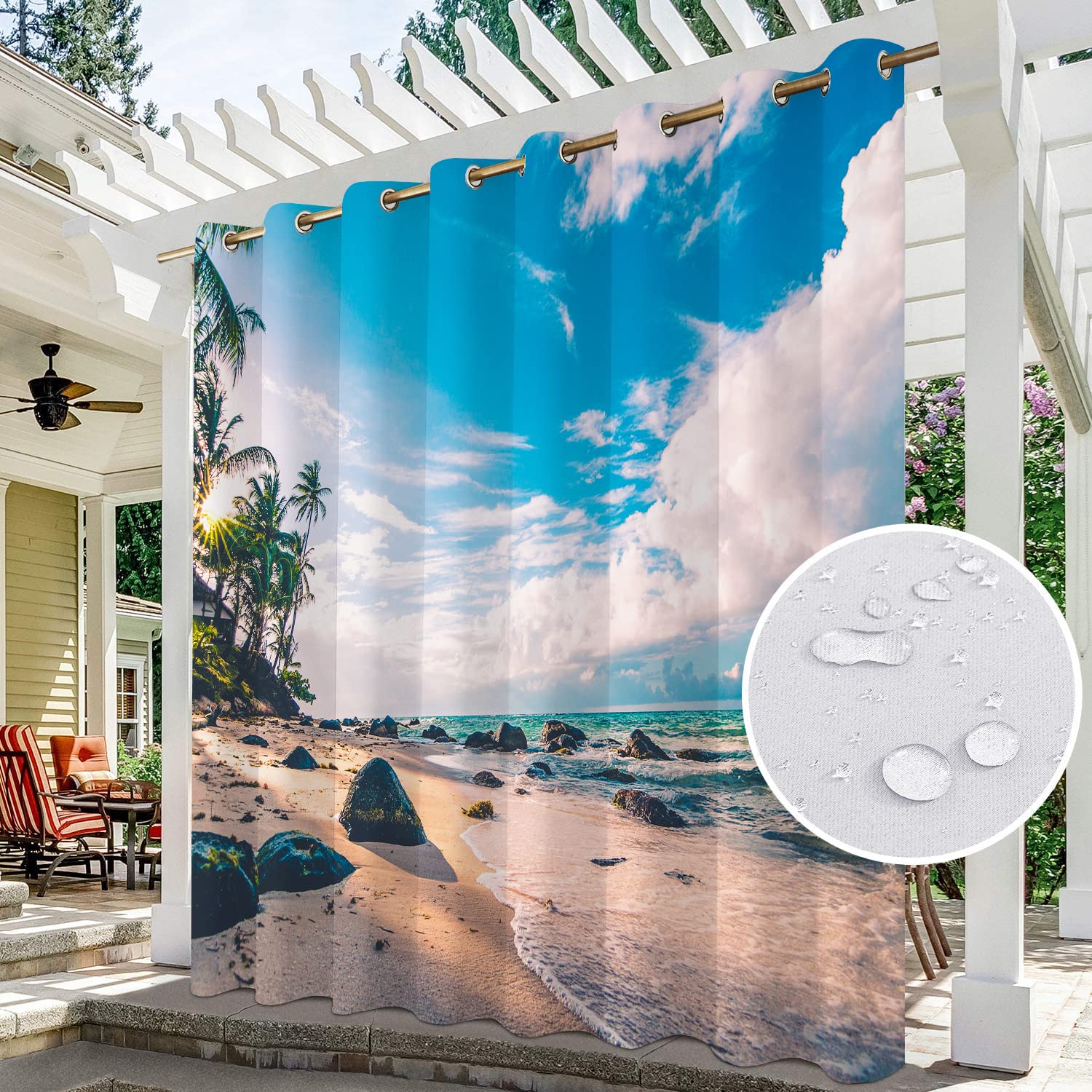 Rideaux imperméables pour jardin, terrasse, extérieur, porche, pergola cabane, tonnelle, auvent à œillets, un panneau (254 cm x 234 cm)