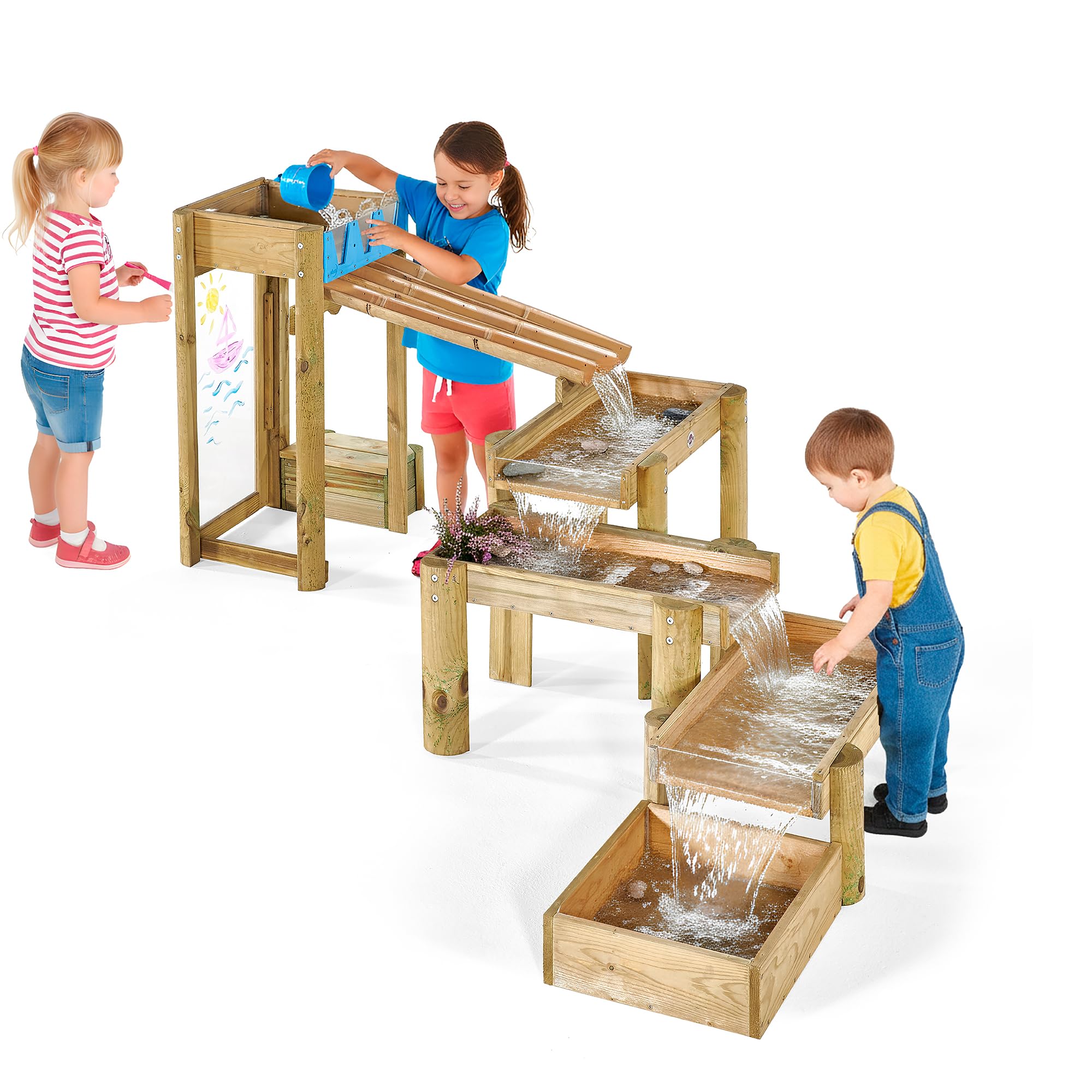Plum Discovery Forest Water Run I Holz Wasserlauf für Kinder I Modulare Wasserrinnen-Bahn für den Garten I Gartenspielzeug ab 3 Jahren