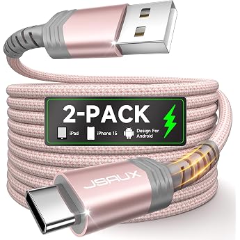 JSAUX USB to USB C Fast Charging Cable for iPhone 18 Pro, 2 Pcs/2M - Pink | 3.1A charging, 480Mbps sync, for iPhone CarPlay a