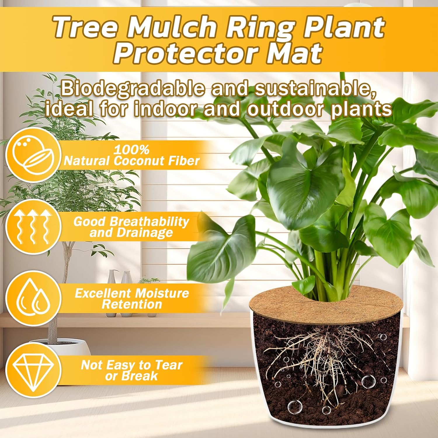 Legigo 6pcs Coconut Fiber Mulch Ring Tree Plant Protector Mat, 24 Inch Natural Coco Coir Tree Mulch Ring Plant Pot Soil Cover, Tree Rings Disc Plant Cover for Indoor Outdoor Plants,Landscaping