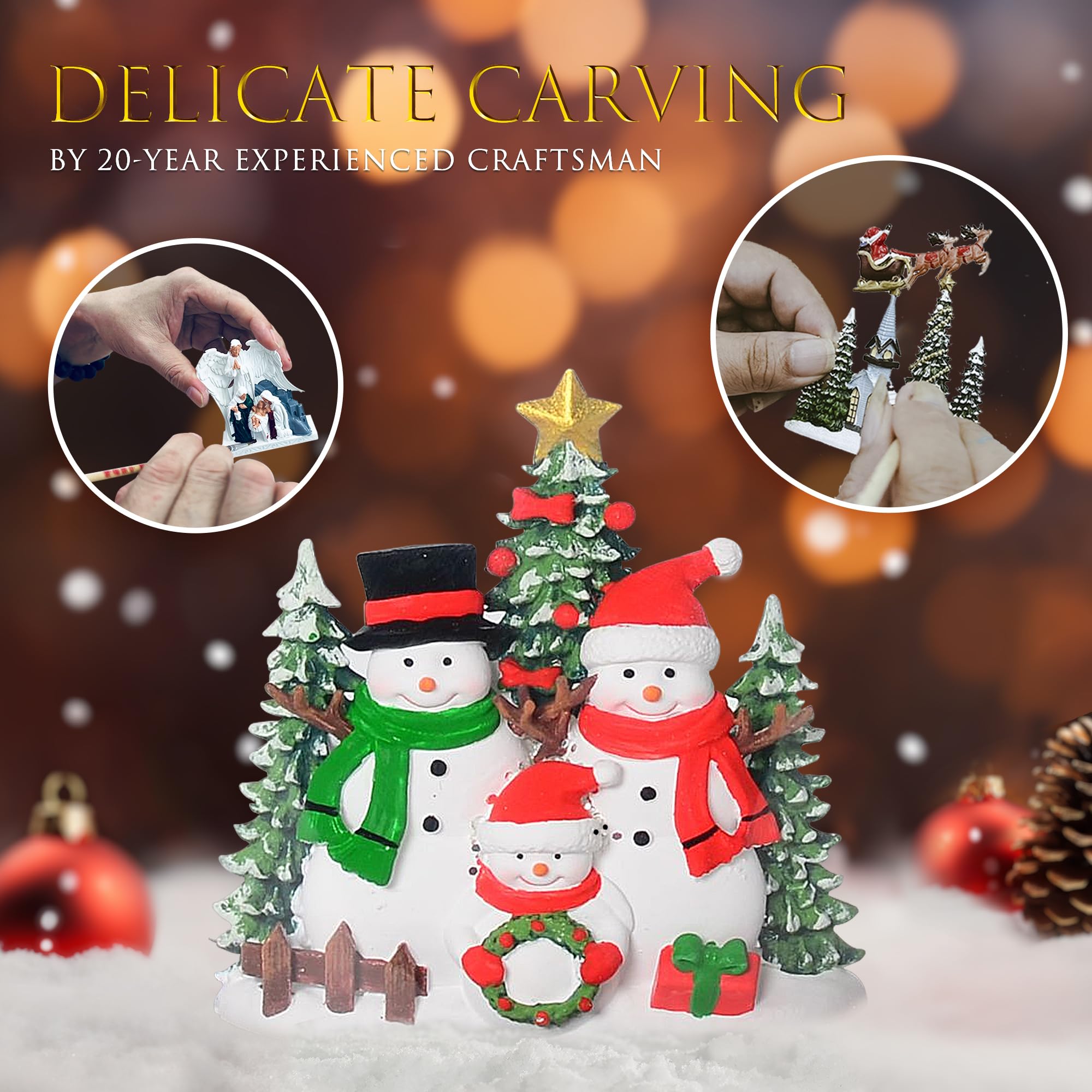 10.4” Christmas Snow Globe Lantern – Musical Snowman Scene With Timer, USB/Battery Powered