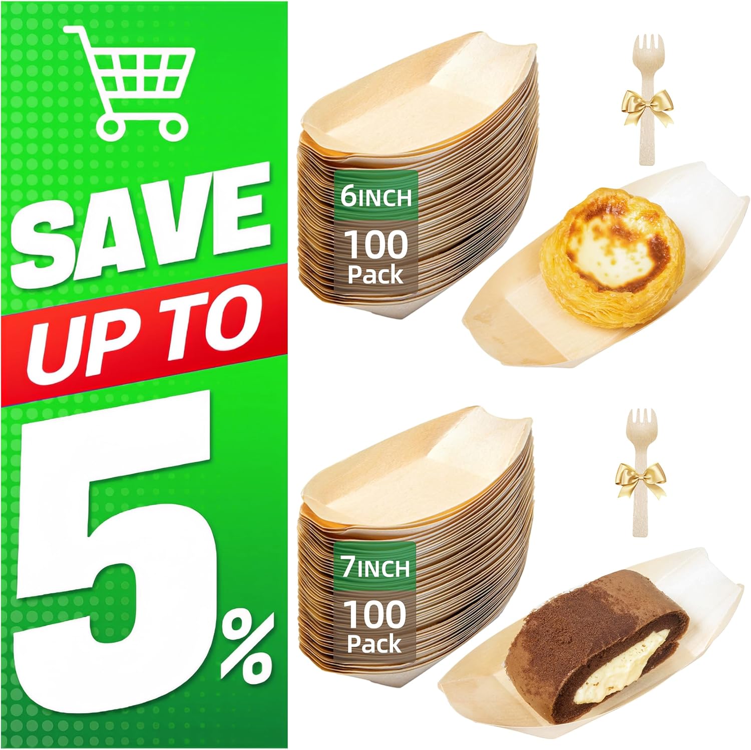 6IN 100-Pack Boat Plates Food Trays Disposable & 7IN 100-Pack Boat Plates Food Trays Disposable