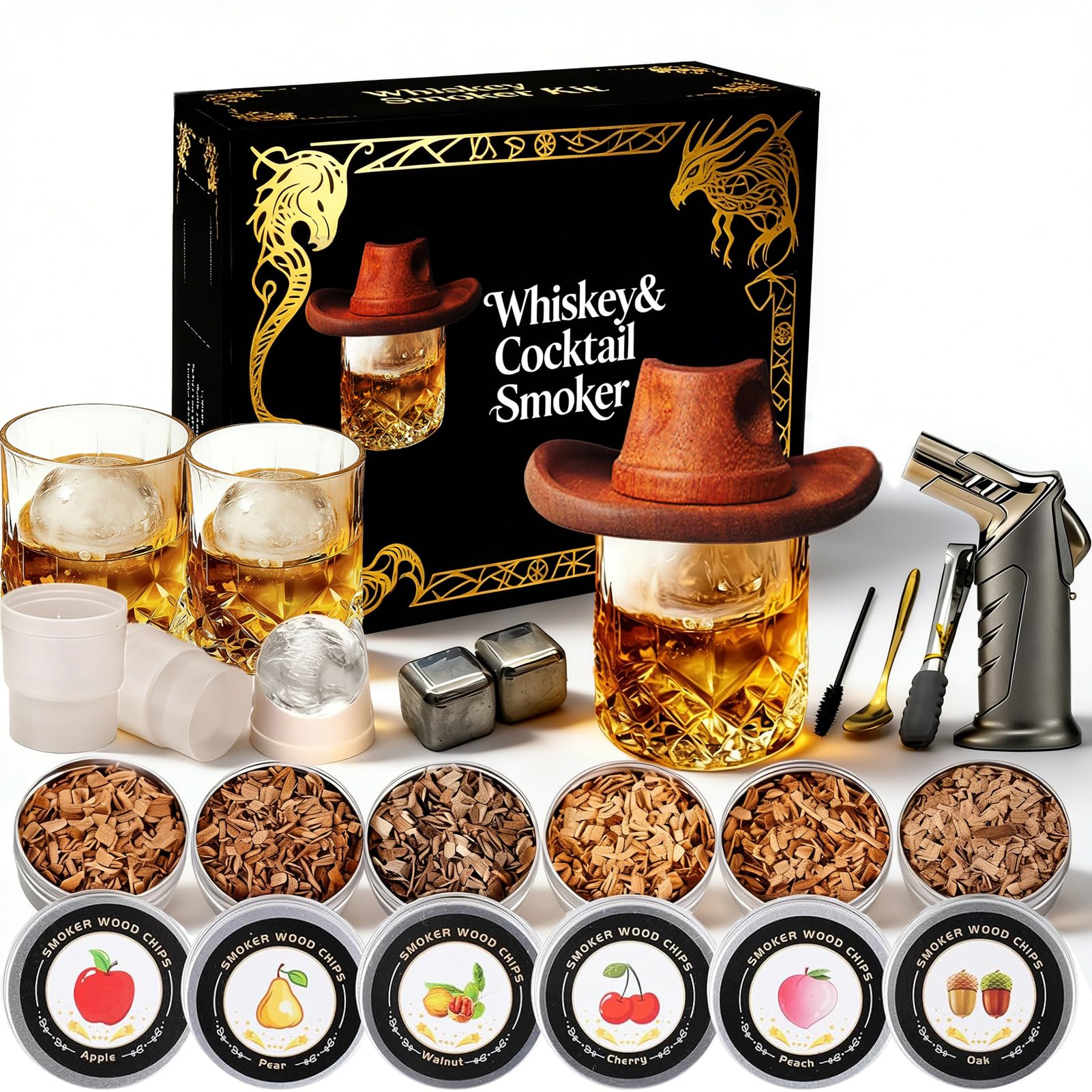 Whiskey Smoker Kit with Torch, Bourbon, Cocktail, Old Fashioned Smoker Kit