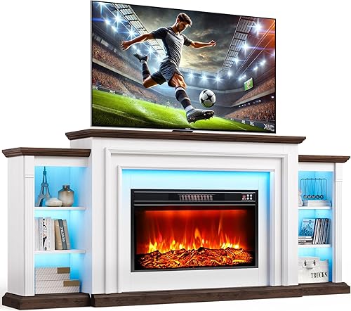 Miniatura 2 de Chimenea eléctrica LED de 80 pulgadas con chimenea, soporte para TV de 90 pulgadas, moderno centro de entretenimiento con almacenamiento, delicado