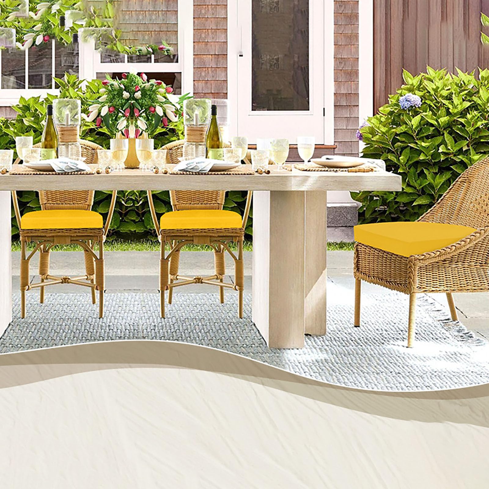 Generisch Stuhlkissen Outdoor Halbrund Wasserfest, 40x40 45x45 50x50cm Waschbare rutschfest Sitzkissen Bürostuhl mit Bändern Dickes Hochdichter Schaumstoff Sitzpolster für Garten
