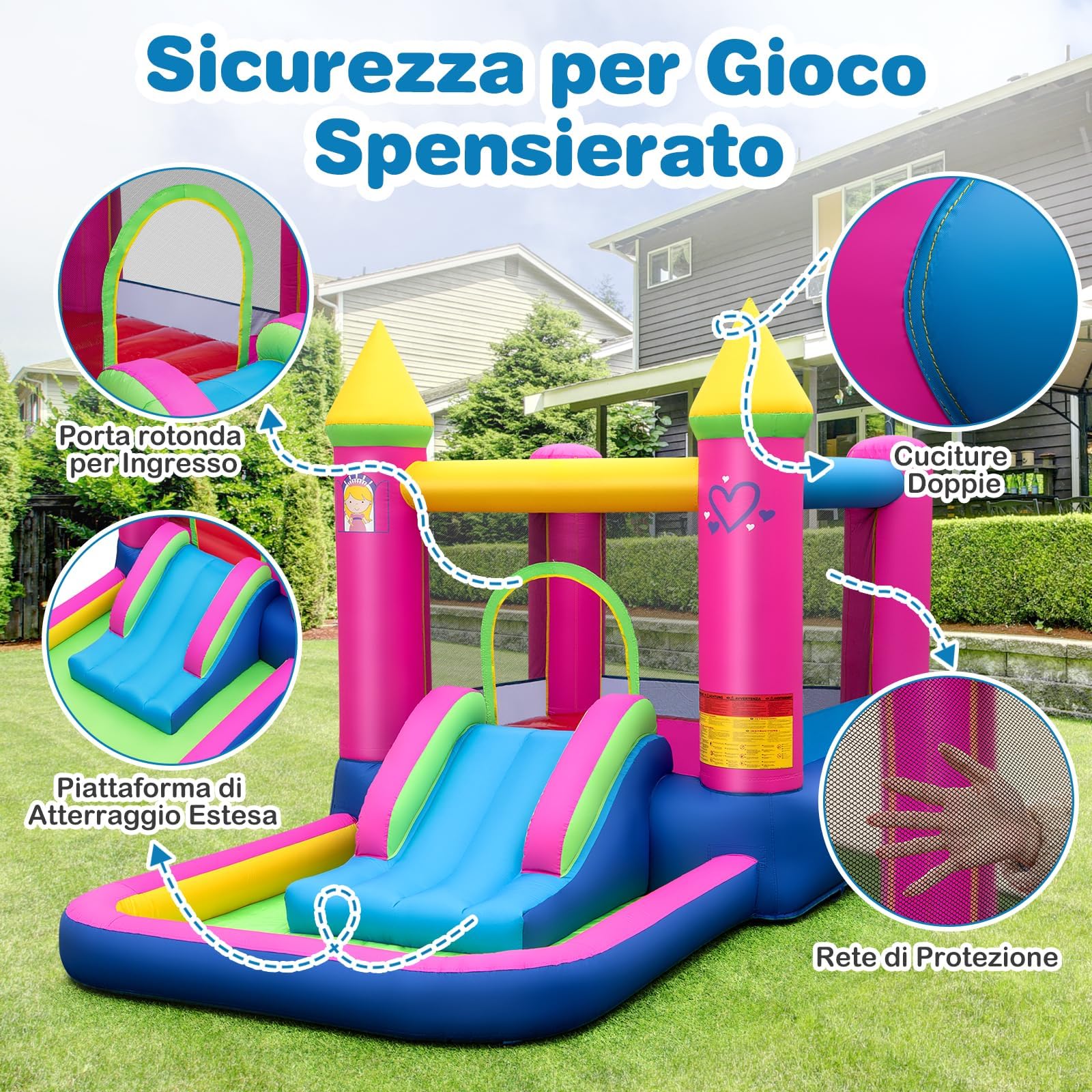 RELAX4LIFE Castello Gonfiabile per Bambini 363x202x205cm | Trampolino e Scivolo in Tessuto Oxford con Piscina, con Sacca, Interno ed Esterno, Senza Soffiatore