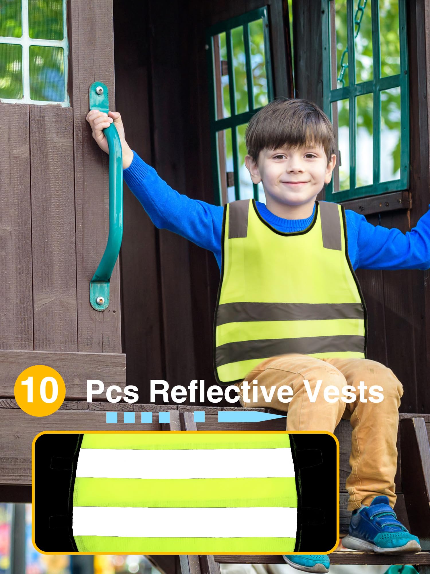 10 Pack Kids Hi Vis Vests Child High Visibility Vest Bulk Children Hi Vis Construction Safety Vests with Reflective Strips for Boys Girls Outdoor Activities Cosplay Supplies - Image 3