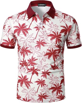 Mens Casual Short Sleeve Polo Shirt Summer Holiday Beach Tropical Tops Golf Shirts for Men