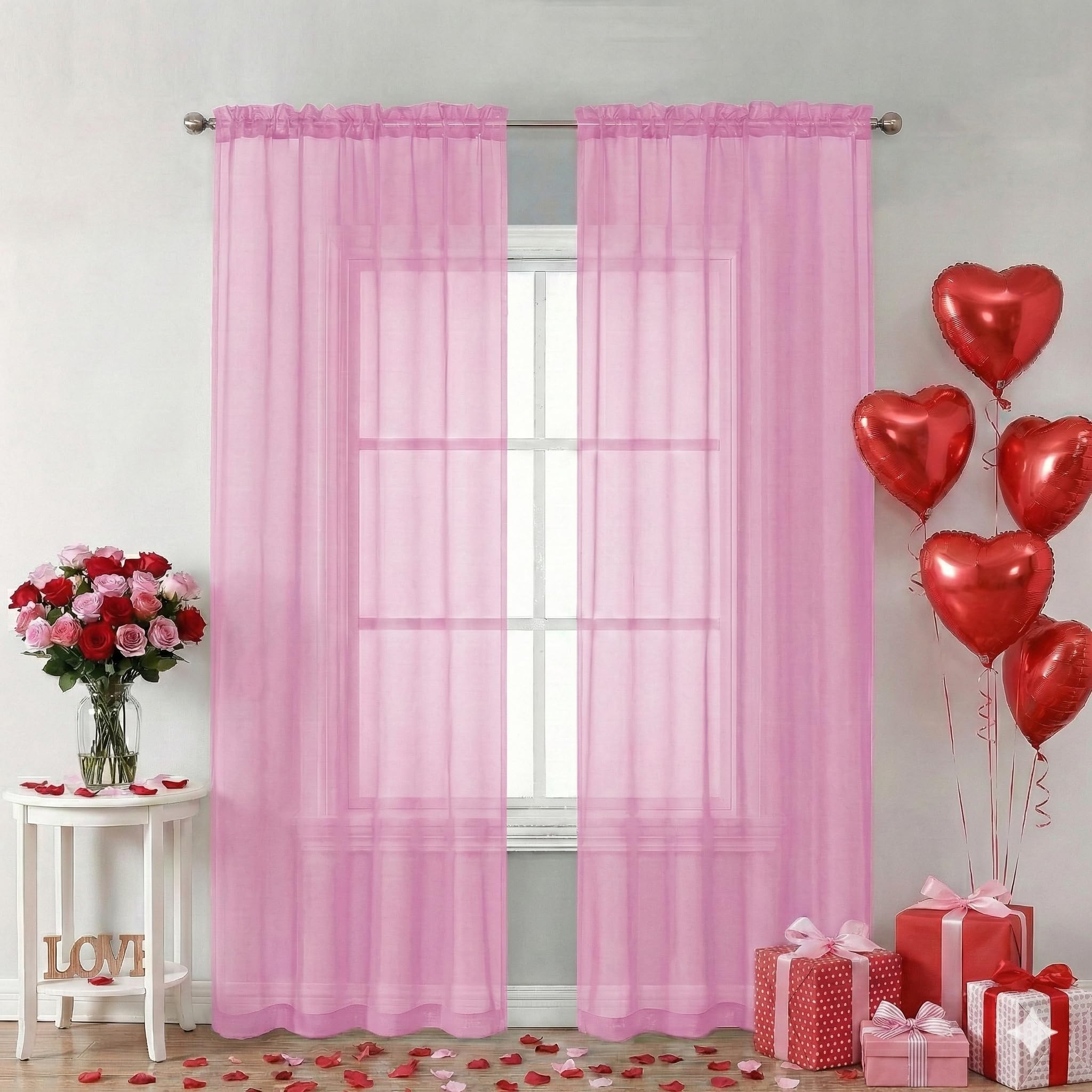 Chyhomenyc Light Pink Sheer Curtains 84 Inch Length 2 Panels, Light Filtering Cute Voile Pink Window Curtain Drapes for Girls Room，Each 42Wx84L Inches