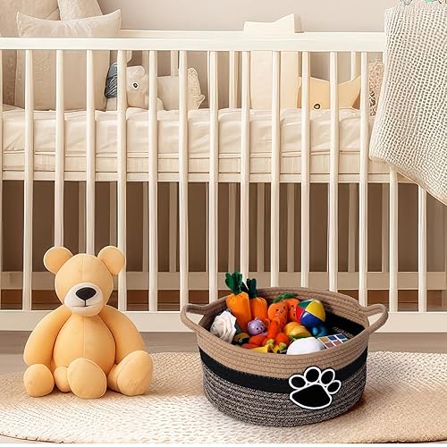 Miniatura 7 de Bonita canasta de almacenamiento para perros y gatos, con asas, cesta decorativa para regalo de juguetes de perro, 11.8 x 11.81 x 5.91 pulgadas