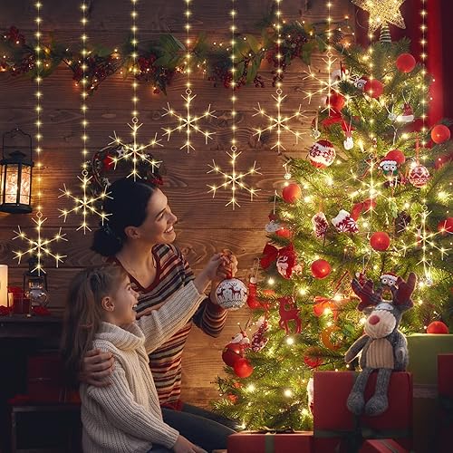 Miniatura 3 de Luces de copos de nieve de Navidad, cortina de copos de nieve de Navidad, 16.4 pies, 325 luces LED de Navidad, decoración para fiesta de Navidad,