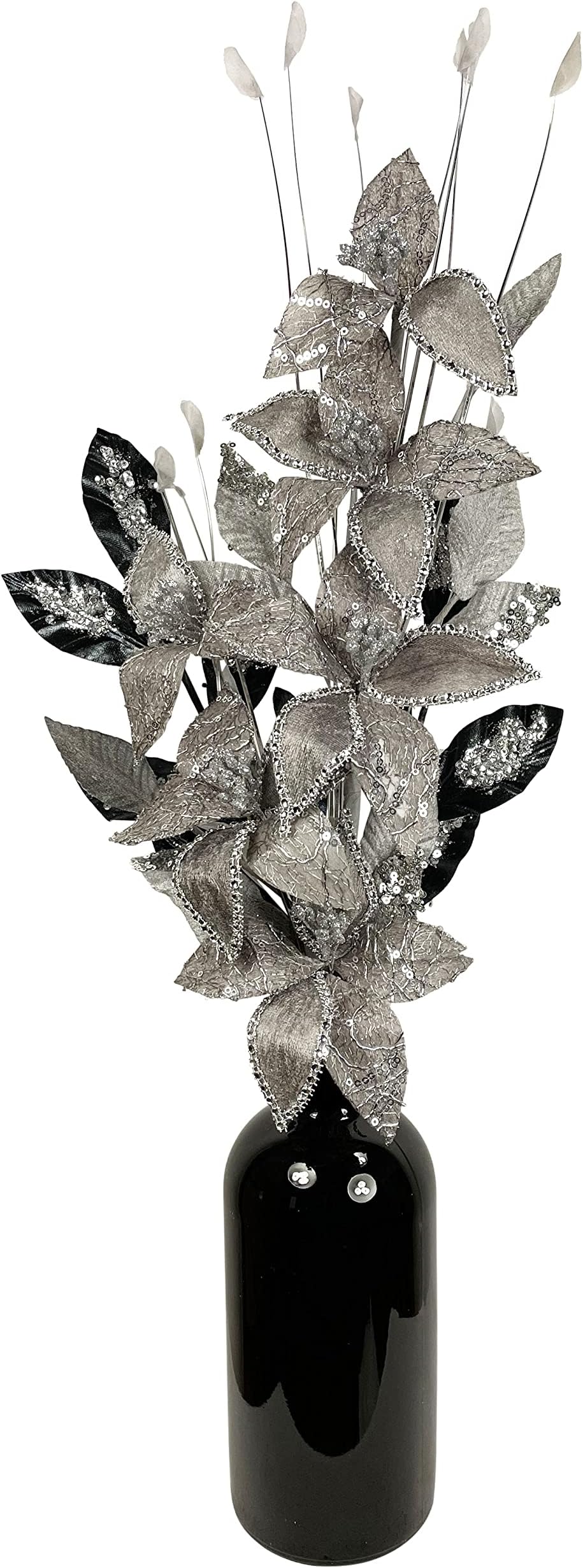 Black and Grey Artificial Flowers in Vase, Room Decor, Tall