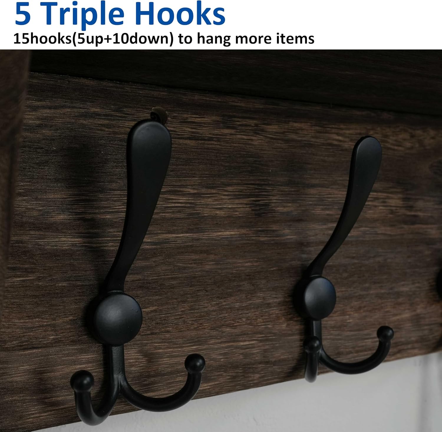 WEBI Coat Rack Wall Mount with Shelf,24" Long Wall Shelf with Hooks Underneath,5 Triple Hooks for Entryway,Hallway,Bedroom,Weathered Brown