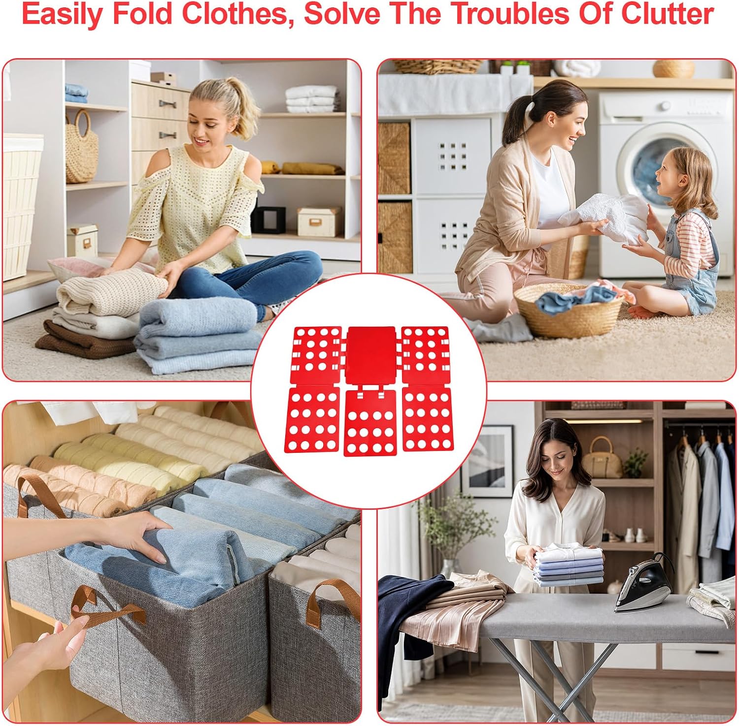 Shirt Folding Board, Clothes Folder Board, Fast Neat Folding Tool for Closet Organization (Red)