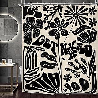 Miyotaa Retro Black Matisse Flower Shower Curtain Set 60Wx71H Inches Get Naked Minimalist Modern Neutral Abstract Vintage Polyester Bathroom Curtain with 12 Hooks
