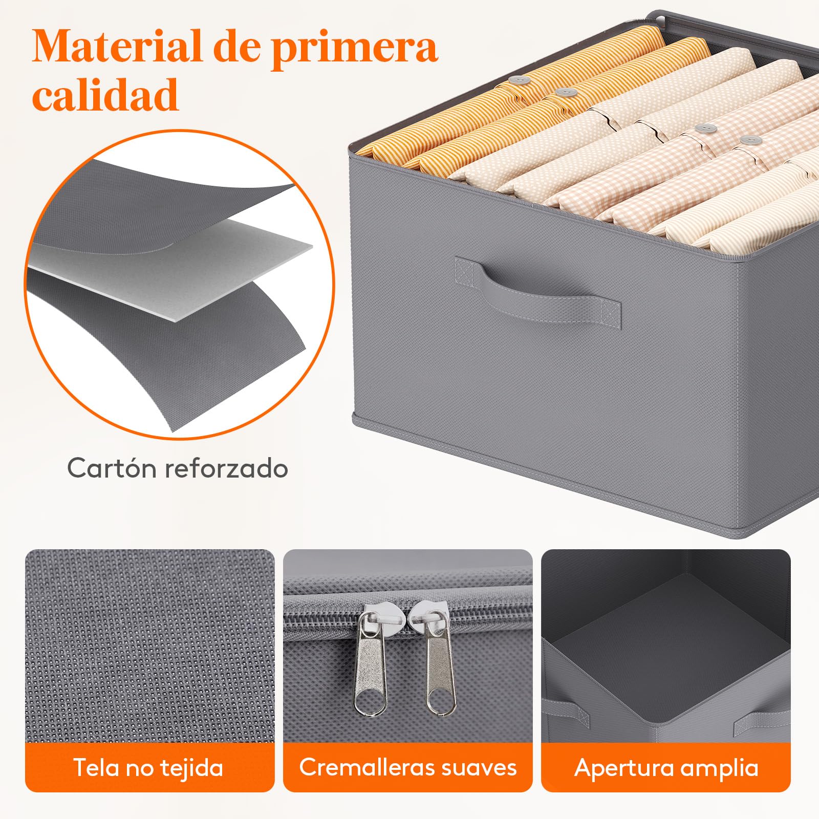 Lifewit Cajas Almacenaje con Tapa, Organizador Armario Rígido, Bolsas Almacenaje Ropa con Cremallera para Ropa y Juguetes, Gris, 40 x 40 x 25 cm, 40L, Juego de 6