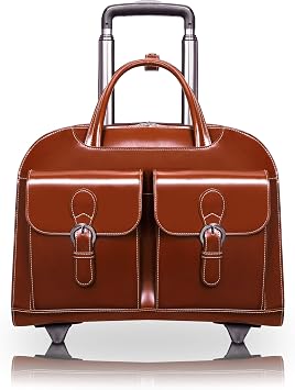 McKlein DAVIS, Top Grain Cowhide Leather, 15" Leather Vertical Wheeled Ladies Laptop/Computer & Tablet Business Briefcase Bag/Womens Rolling Overnight Travel Bag, Removable trolley case
