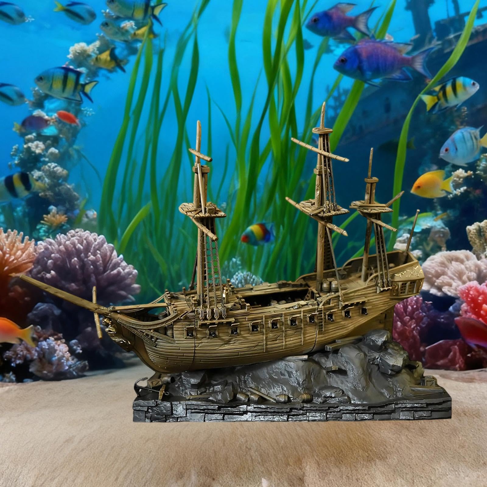 Decoración para Acuario con Forma de Barco - Accesorios Resistentes - Regalo
