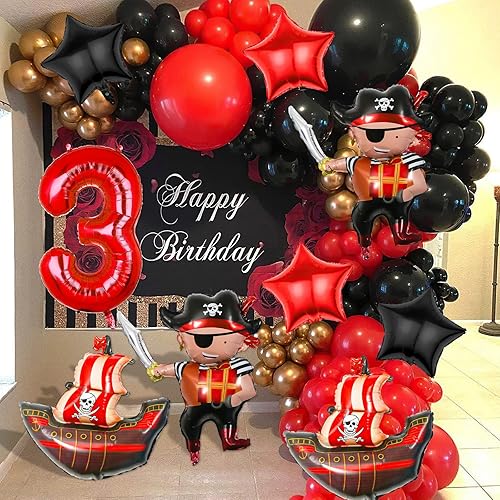 Miniatura 6 de Decoraciones de fiesta de barco pirata, 9 globos para suministros de cumpleaños de 5 años, tema pirata
