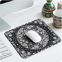 Boho Mouse Pad with Floral Design, Washable, Black and White Small Mousepad Non-Slip, Waterproof Surface Mouse Pads for Desk Graphite Black, Small