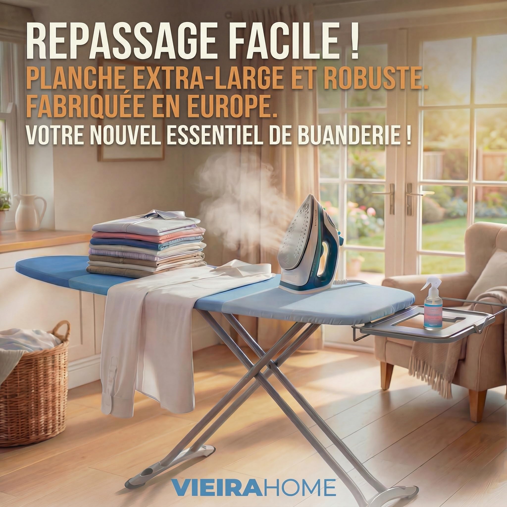 Table à Repasser XXL Grande Pliable Solide Planche Repasser pour Centrale Vapeur - 130x47cm Surface de Repassage - Fabriqué en EU