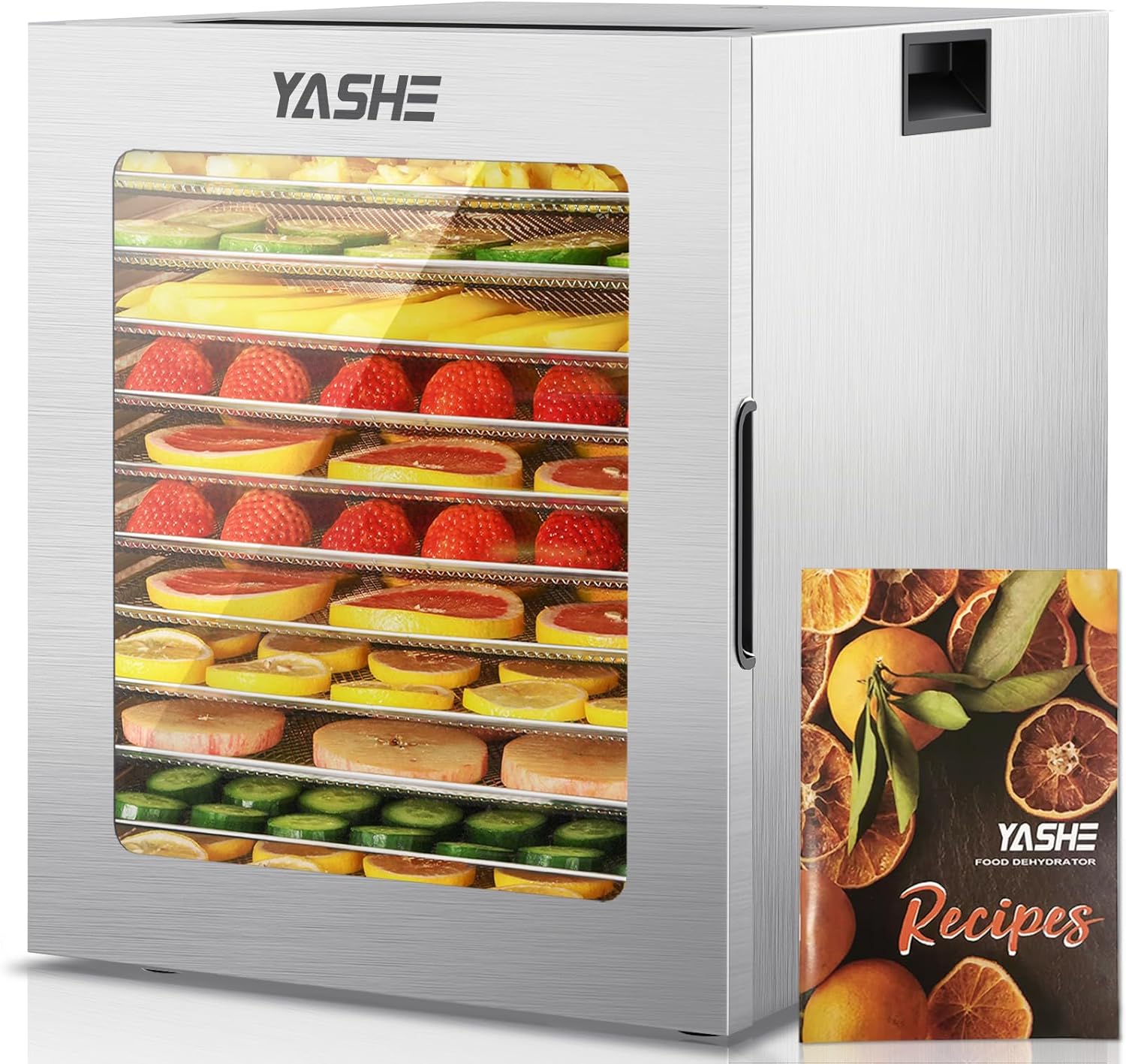 Food Dehydrator Machine, 12 Stainless Steel Food Dryer, 10 Presets, 48H Timer and Temperature Control, 850W Dehydrators for Food and Jerky, Herbs, Meat, Fruit, Dog Treats, Recipes Book Included 12 Stainless Steel Trays