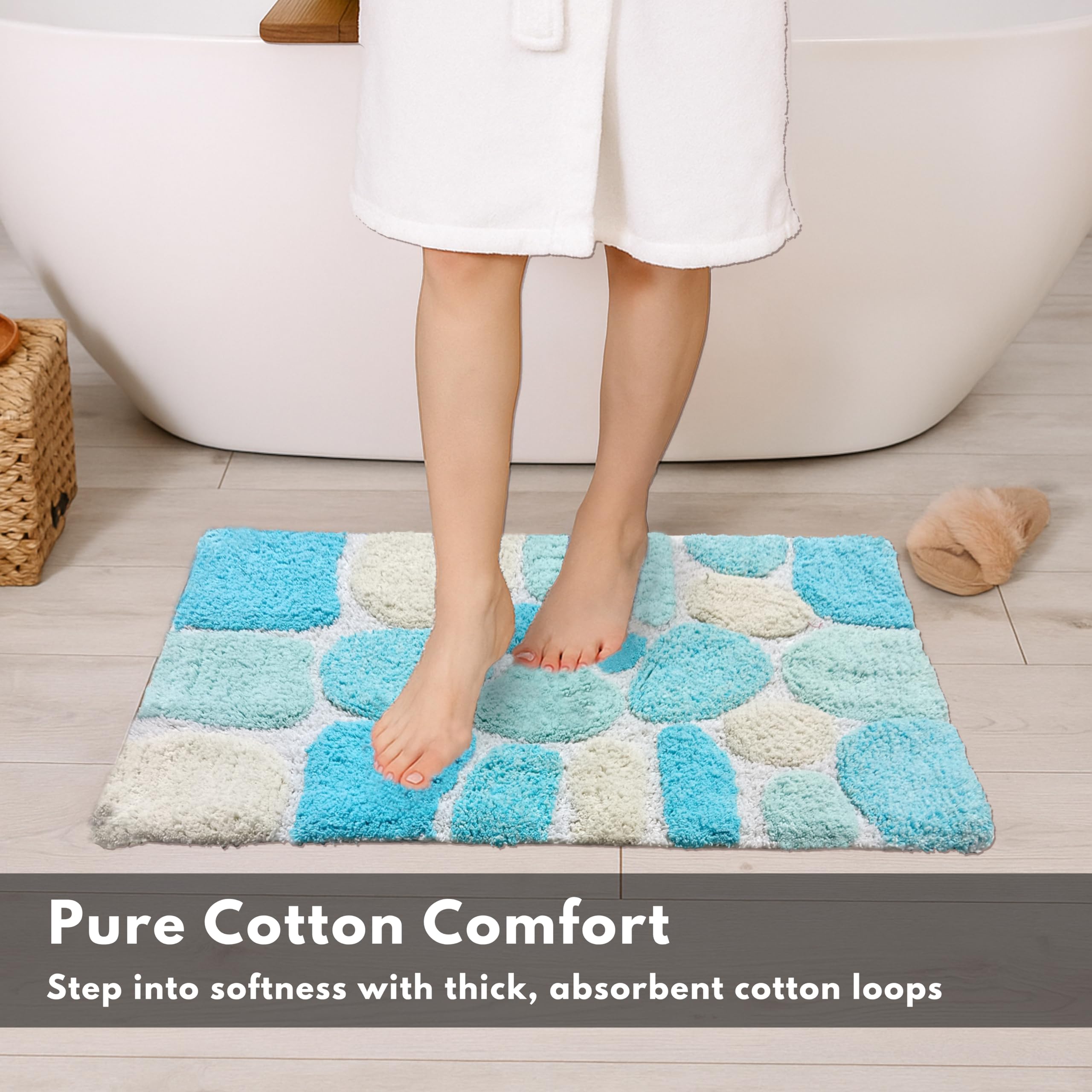 Juego de 2 alfombras de baño de algodón 100 % puro, 21 x 32/17 x 24 pulgadas, suaves, absorbentes, lavables a máquina, color turquesa, alfombras para sala de estar, alfombras de baño para niños,