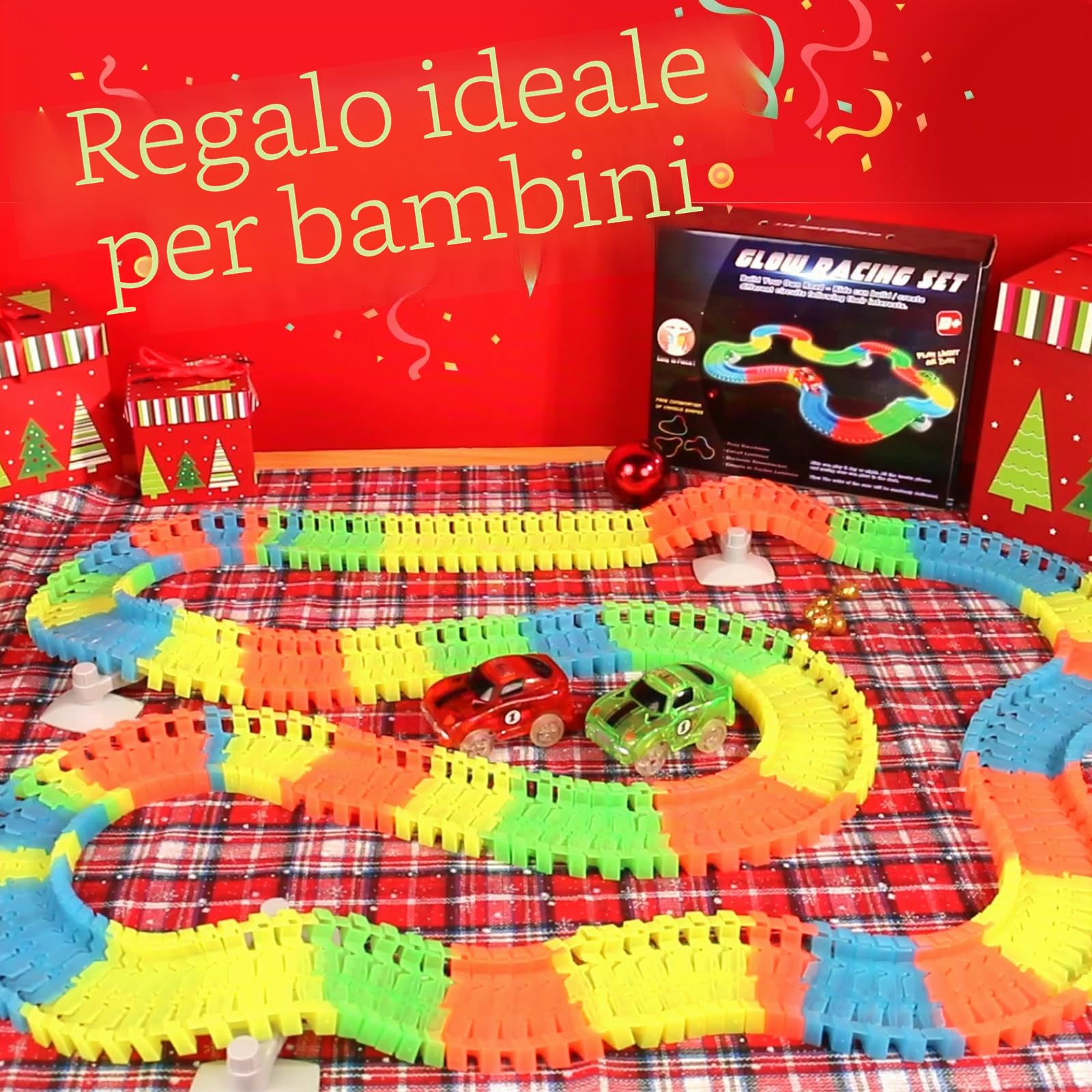 Giochi Bambini 3 Anni Pista Macchinine per Bambini - Giochi Bambino 3 Anni con 240 Pezzi Luminosa Flessibile Pista Macchinine e 2 LED Cars Macchinine Regalo Bambino Bambina 3 4 5 Anni Maschio