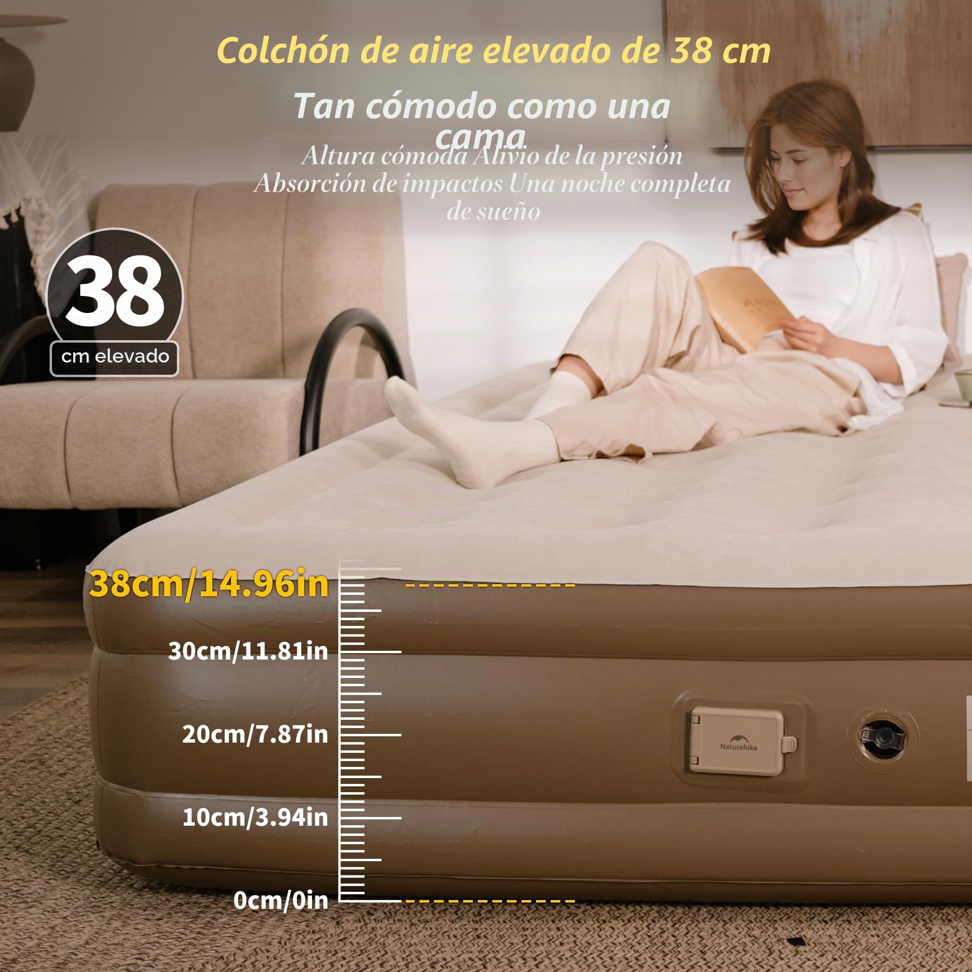 Naturehike Colchón Hinchable 3 Personas con Bomba Integrada Recargable - 200x180x38cm Cama Hinchable para Camping y Casa - Colchón Inflable Portátil y Resistente