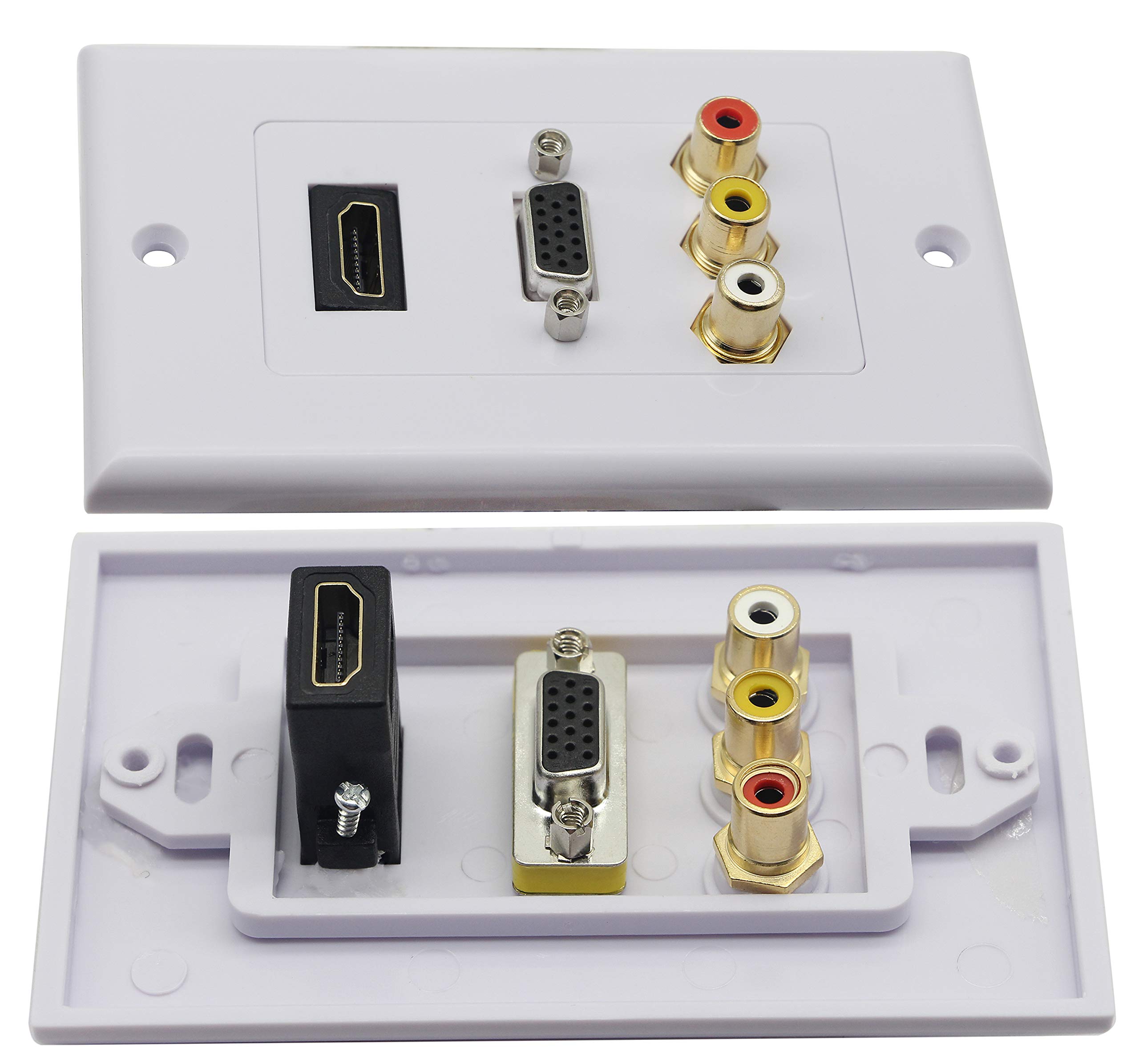 3RCA HDMI VGA Wall Plate Composite Audio Video Face Plate Bianco