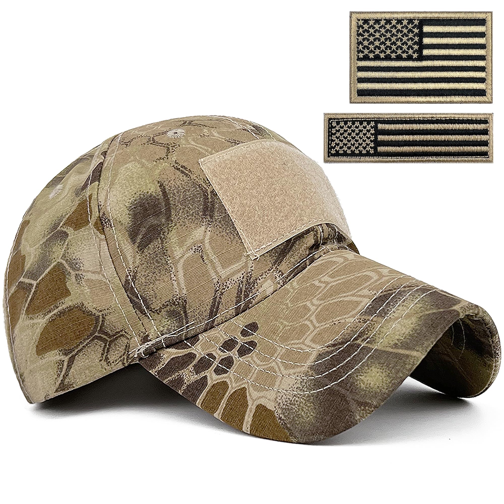 Redsharks Men's Highlander-Bk American Flag Patch Tactical Camo Baseball Cap Wo Usa Flag Military Army Patriotic Operator Camouflage Hat, Xl