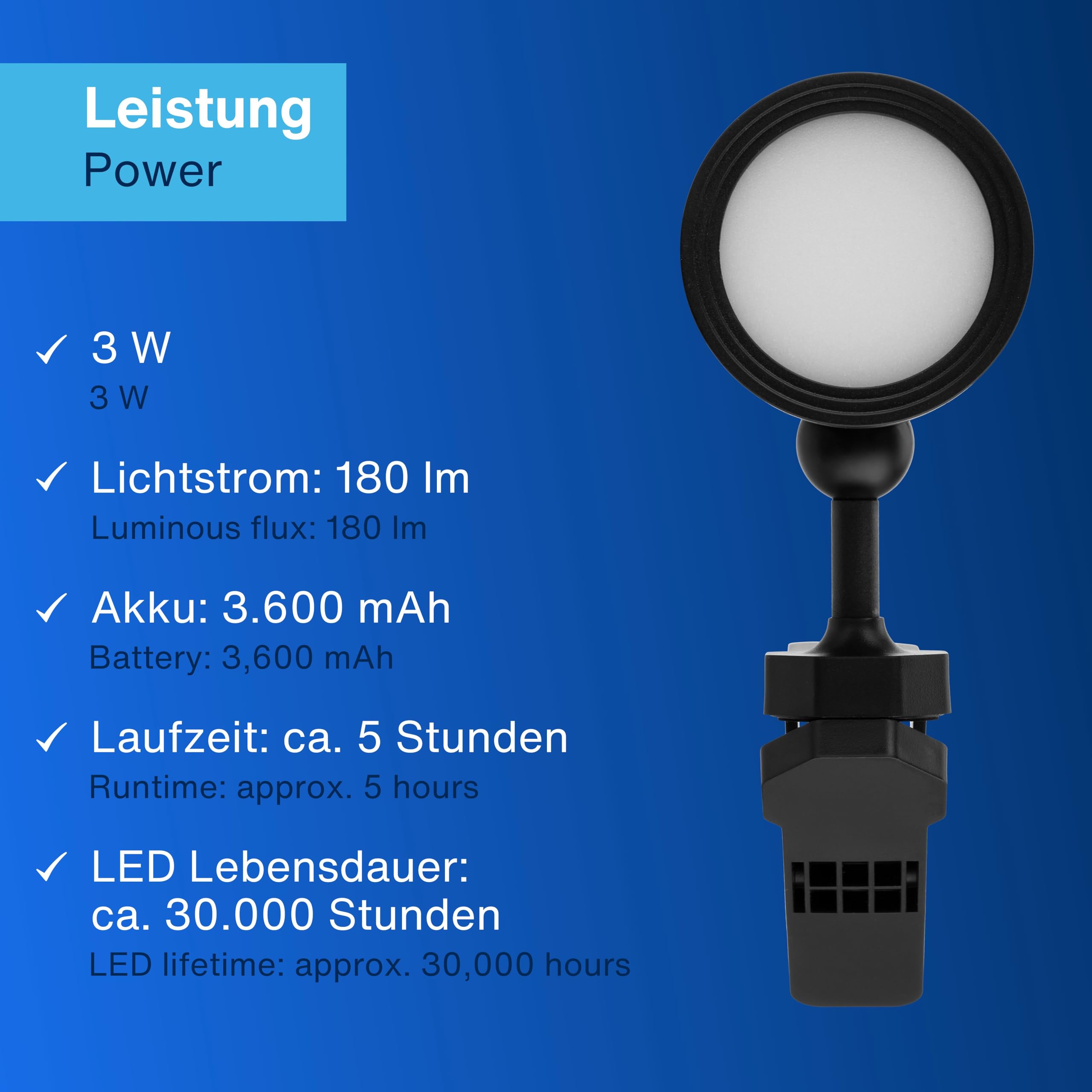 REV Akku Wandleuchte mit Bewegungsmelder 2-fach, 360° drehbar, schwarz