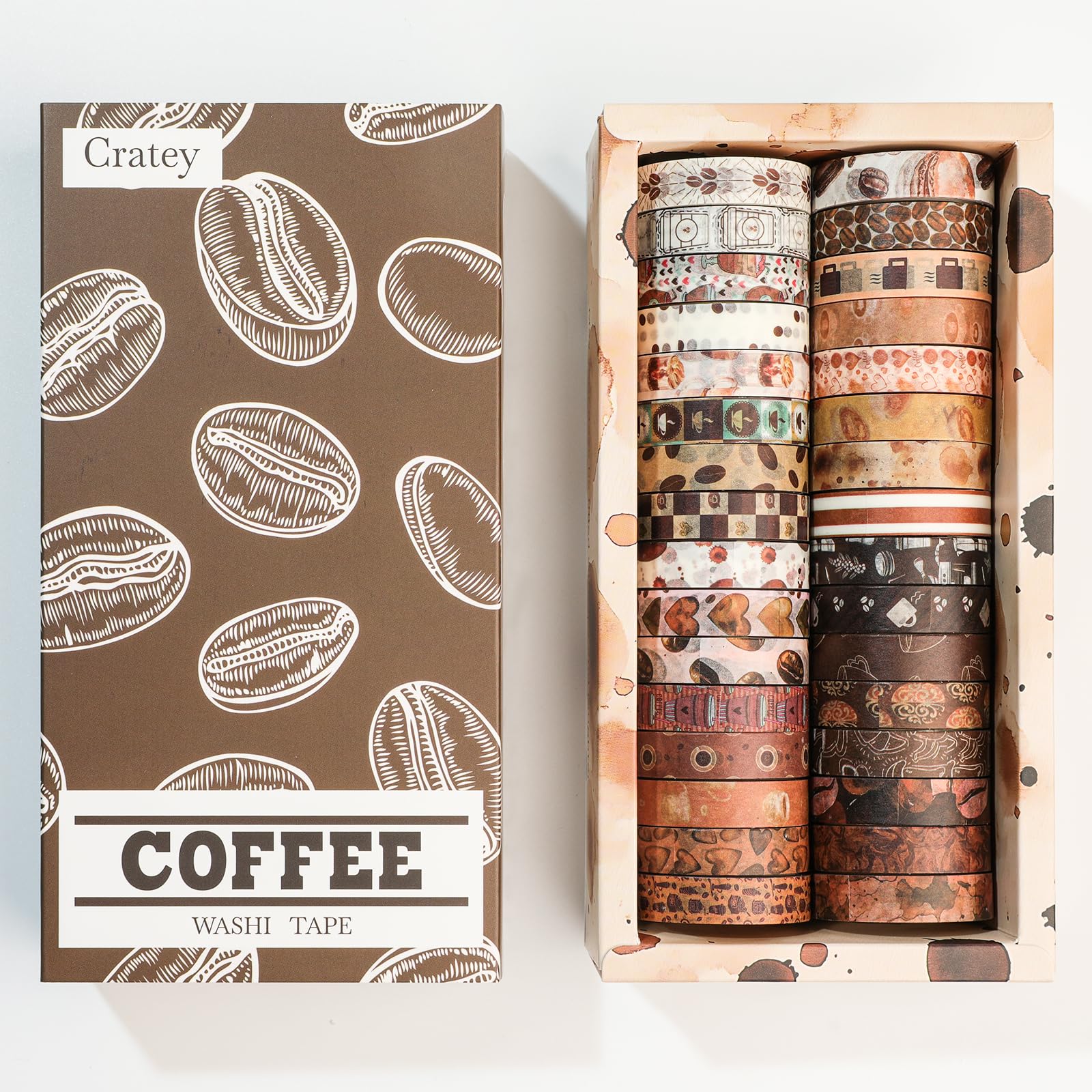 Zestaw 32 rolek taśmy Washi, vintage, kawowa, dekoracyjna taśma retro, brązowa, akwarela, kawiarnia, taśma maskująca do dziennika, dziennika śmieci, scrapbookingu, planera, artykułów