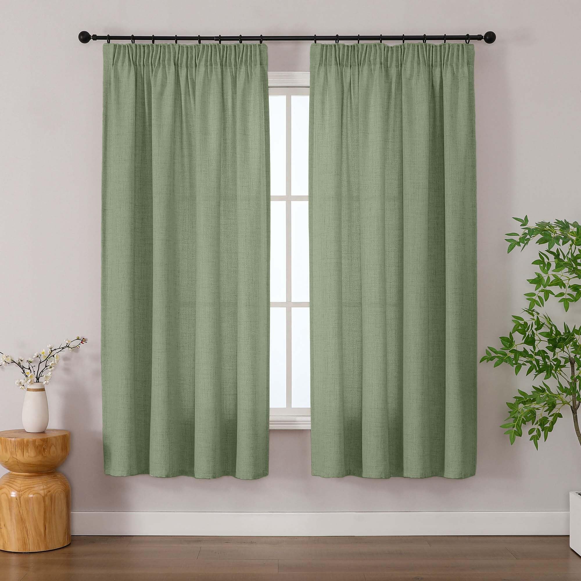 Simplebrand Sage Green Curtains 163 cm Long 2 Panels Set, Faux Linen Textured Semi Light Filtering Soft Airy Privacy Farmhouse Curtain Drapes for Living Room Bedroom, Sage Green, 140 Wx163 L CM