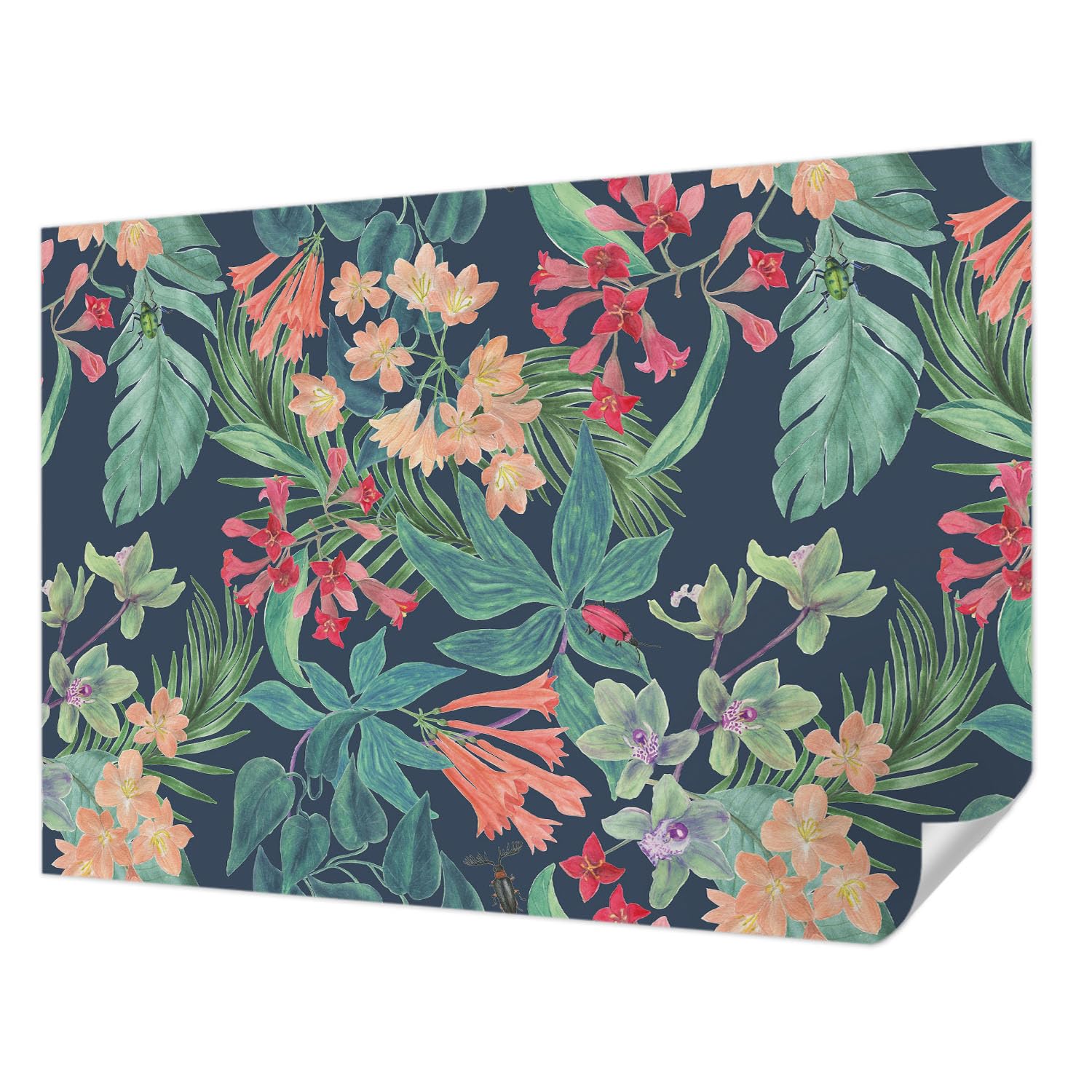 Fleurs tropicales sur un revêtement mural autocollant 208x146 cm pour salon et chambre moderne