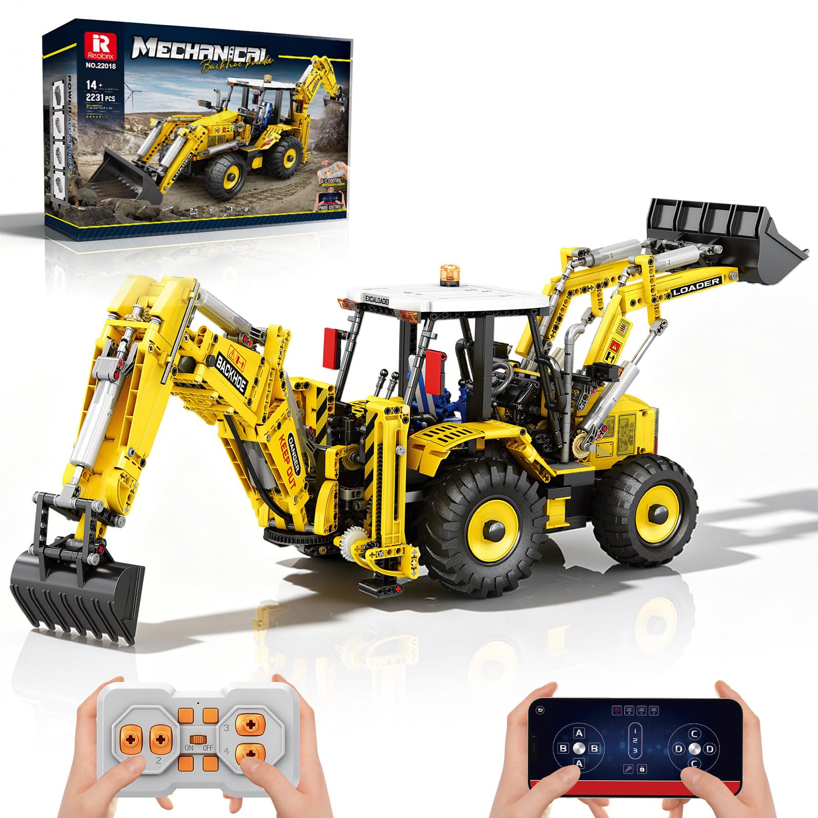 Reobrix Remote Control Excavator Building Set for Adults, 22018 2 in 1 Bulldozer and Excavator Motor Construction Toy, 2231 Pieces Building Toys for Adults