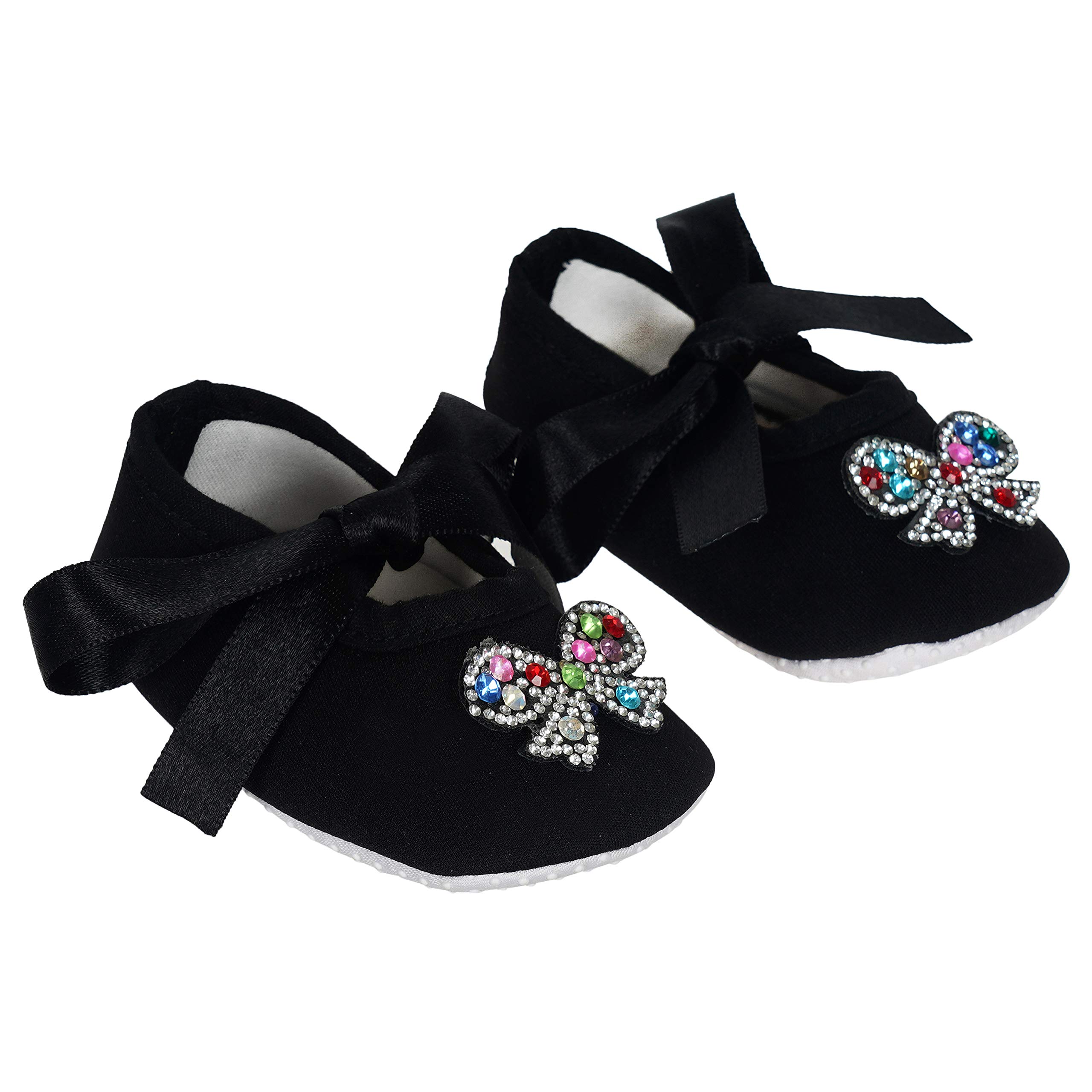 Rsmart Cotton Black Booties Shoes with Bow Applique and Ribbon Closure for Baby Girl & Boy (Age: 6-9 Months) (B085HGSVMJ) Amazon Price History, Amazon Price Tracker