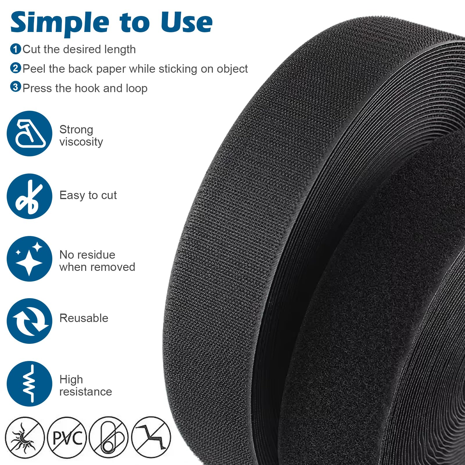 Nastro biadesivo con gancio e anello, 50 mm x 25 m, extra forte, resistente, per appendere quadri, tende, decorazioni per casa e ufficio, garage (nero)