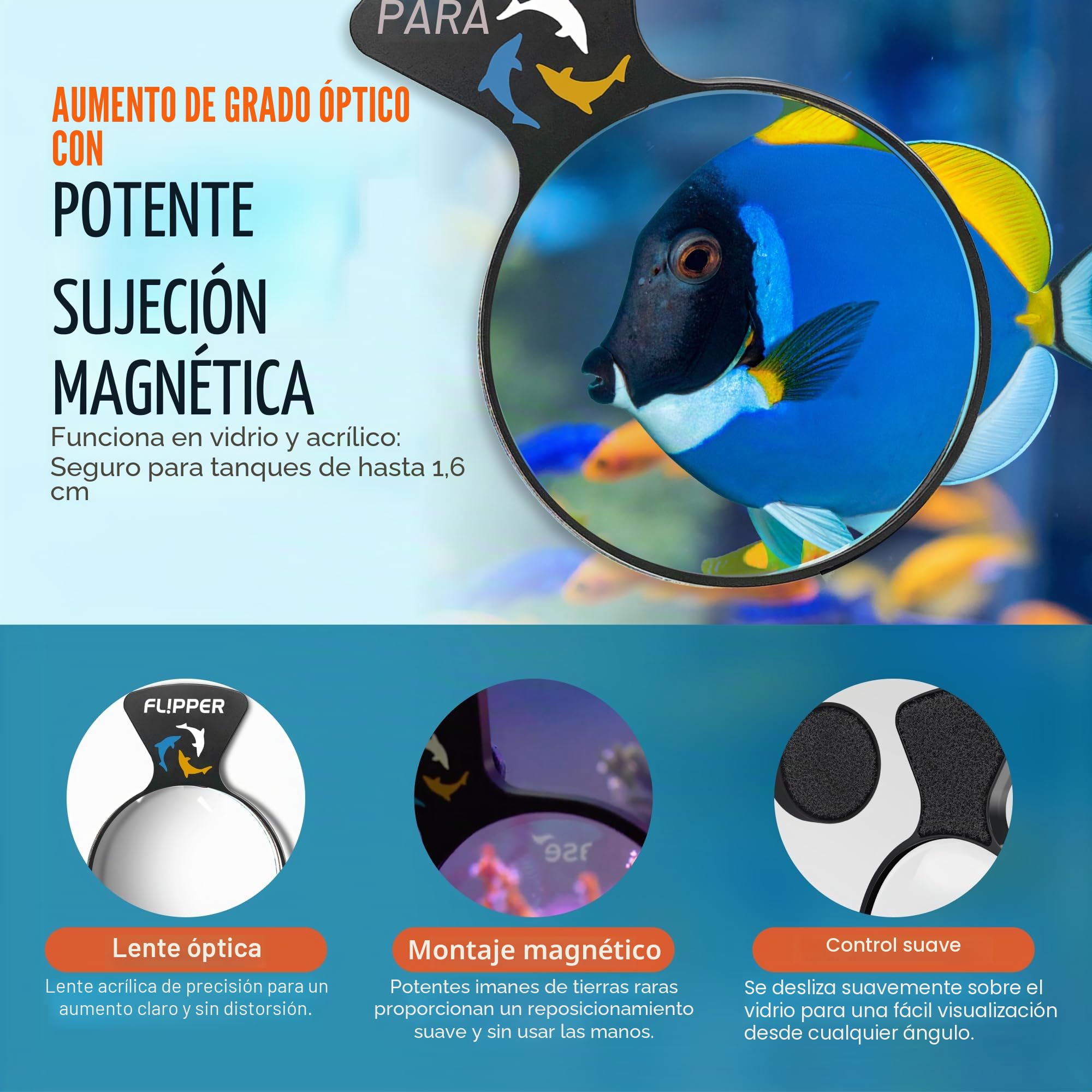 Flipper DeepSee Visor magnético para Acuario – Lupa para pecera de 5 Pulgadas
