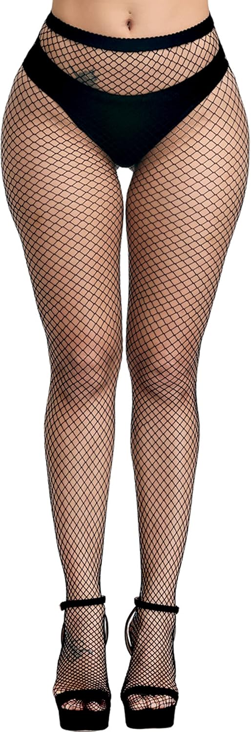 PERAMBRY Women's Fishnet Tights High Waist Fishnet Tights Black Fishnet Stockings Mesh Fishnet One Size Black-m Mesh