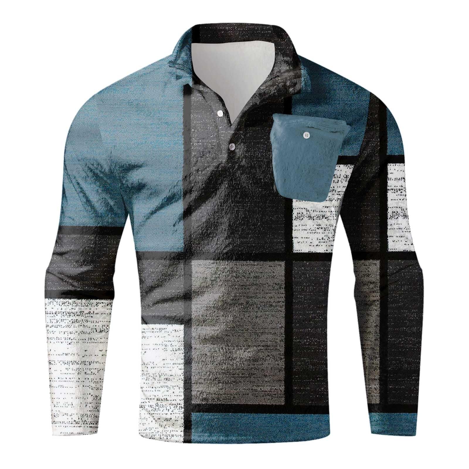 Generisch Sudadera para hombre - Sudadera de invierno con estampado de cuadros irregulares, sudadera doble de lana, sudadera de felpa informal a la moda