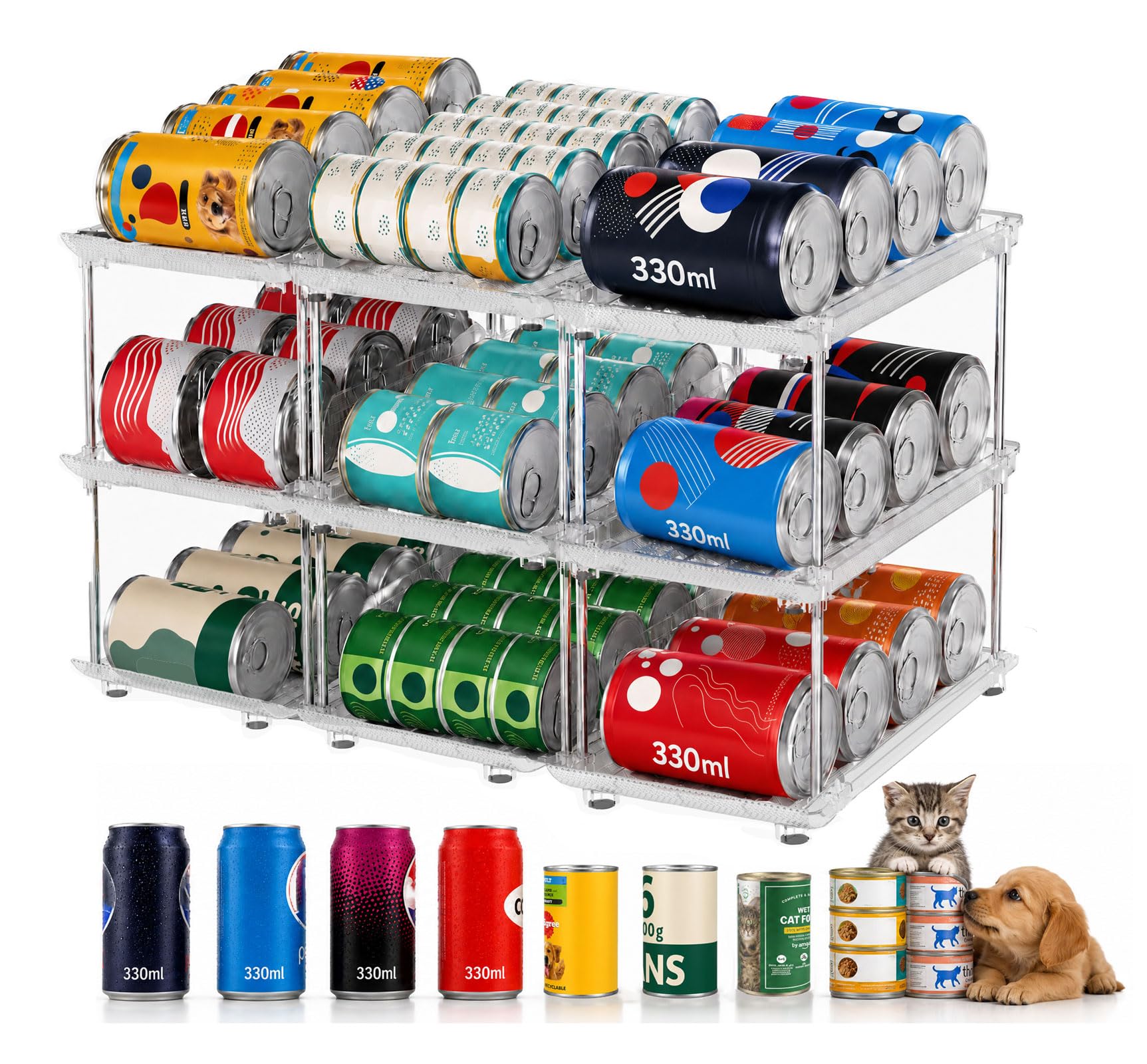 Glamchi Transparent Can Organiser Storage For Pantry | Adjustable & Stackable 3 Tier Canned Goods Organisers Rack For Kitchen Cupboard, Holds Various Tins & Cat Food Cans Organizer