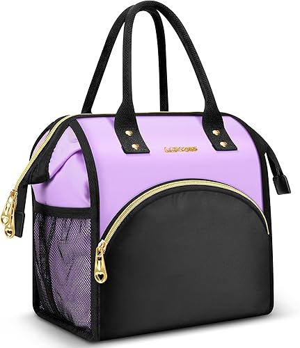 Bolsa de almuerzo aislada para mujer, bolsa de almuerzo de apertura amplia, soporte grande para bebidas, organizador térmico de nailon duradero para