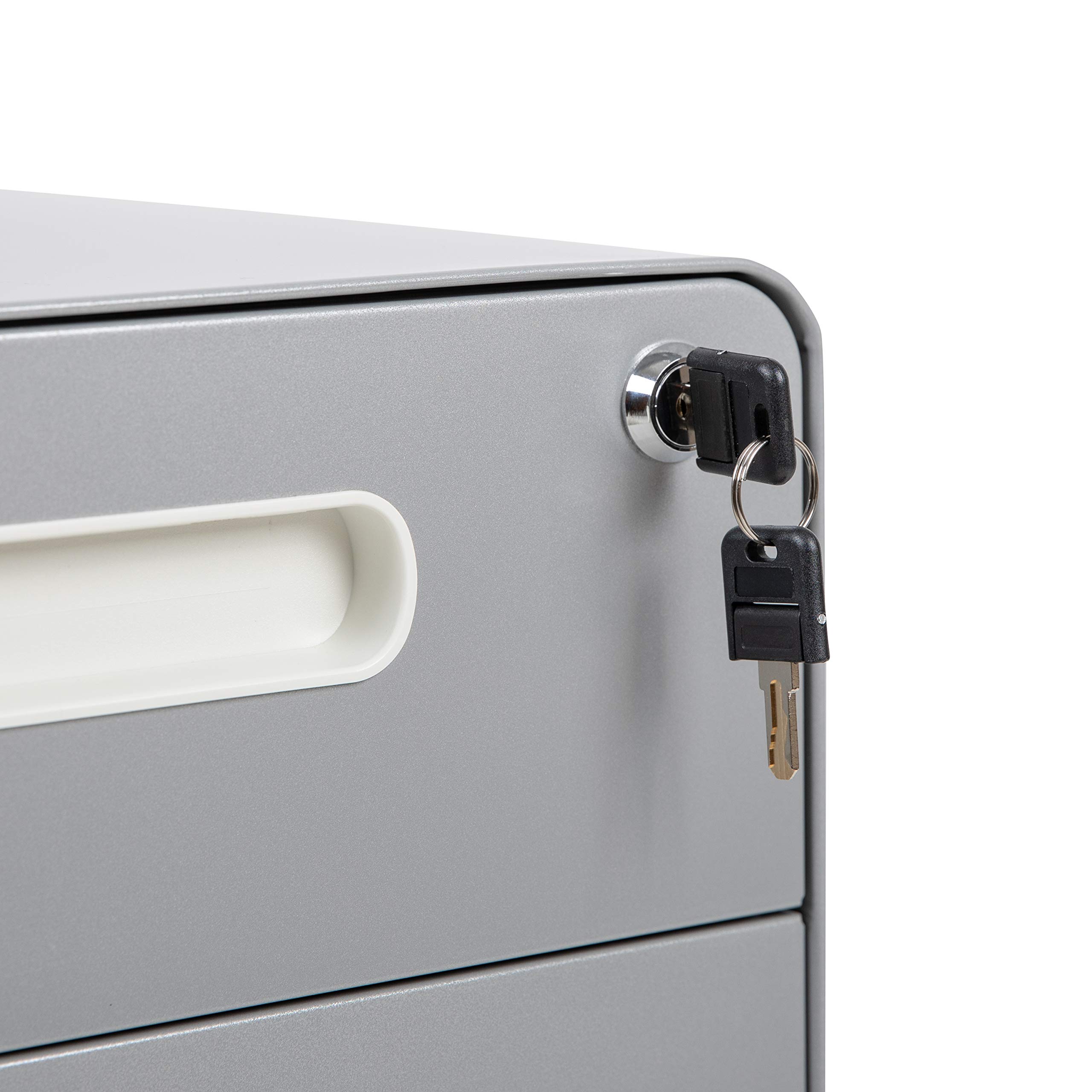 Flash Furniture WREN - Archivador ergonómico de 3 cajones con Mecanismo antibalancín, cajón Colgante para Bandeja Derecha y Cartas, Color Gris