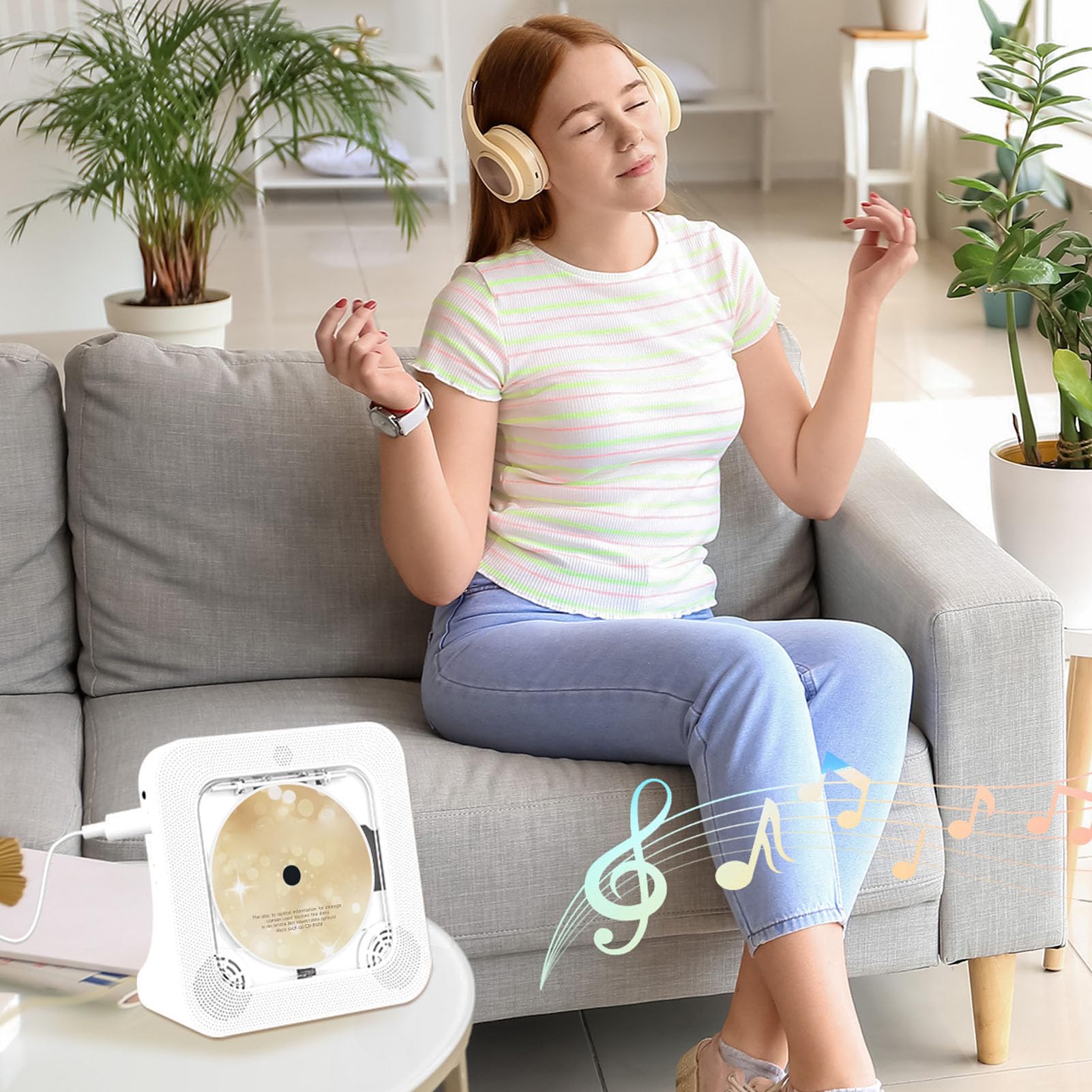 Bewinner Biurkowy Odtwarzacz CD, Głośnik Bluetooth 5.3 HiFi z Wyświetlaczem LED, Interfejs USB AUX, Przenośny Domowy Odtwarzacz CD FM FM do Słuchania Muzyki za pomocą Pilota
