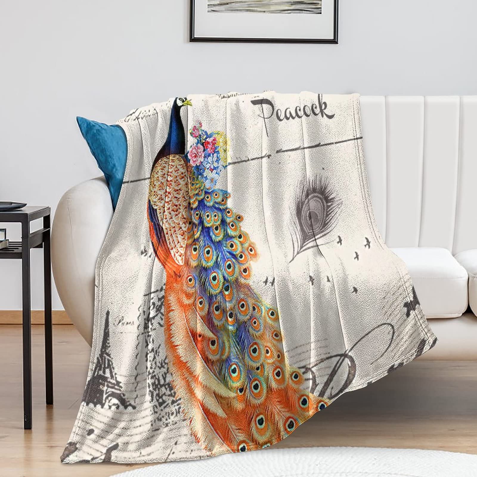 Couverture en flanelle paon cadeau idéal pour anniversaire mariage et fêtes