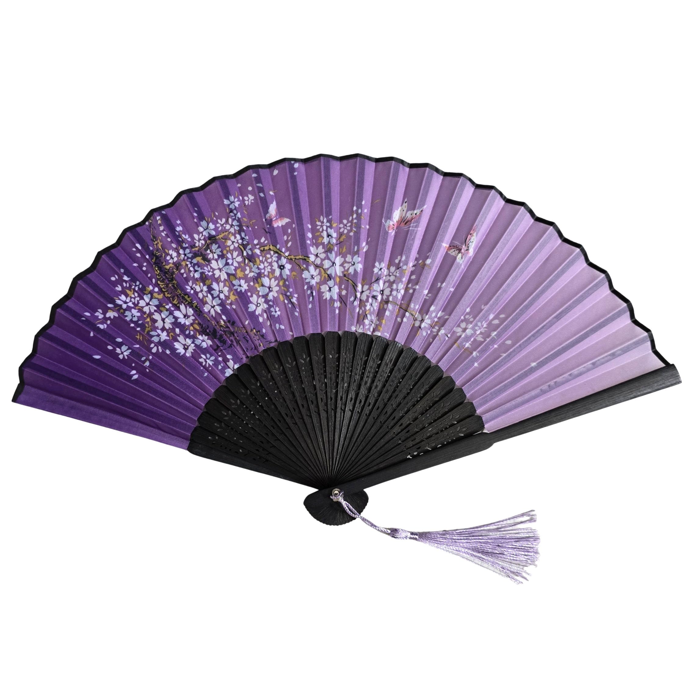GFM® Bamboo and Silk Handheld Folding Chinese Hand Fan Wooden Wood Fans for Summer, Wedding, Party Favour etc (FLSLK-CH-3) — image 1