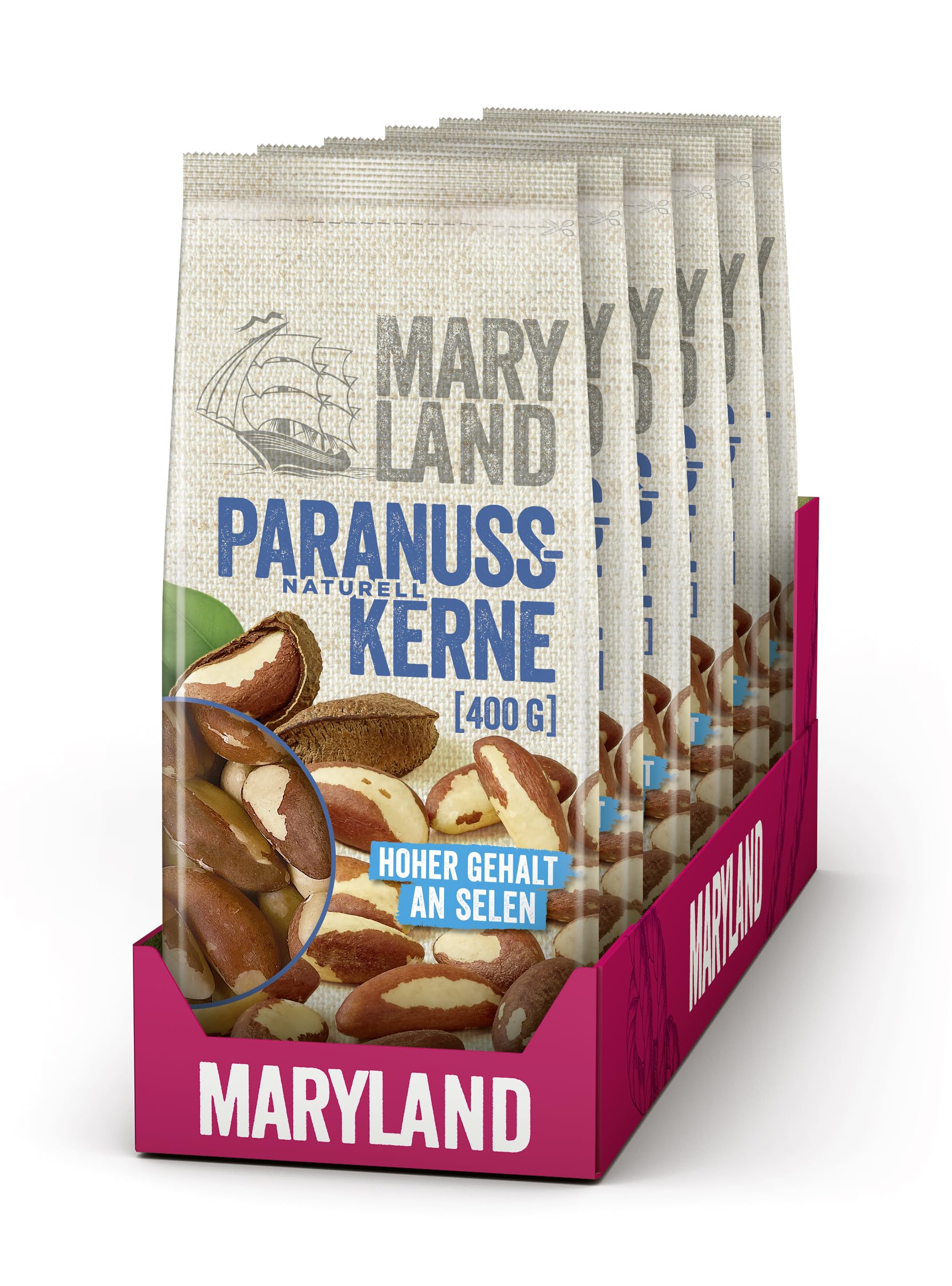 Maryland Paranusskerne 400g Beutel 6er Pack – Paranusskerne naturbelassen, vegan, frei von künstlichen Aromen, ohne Zusatzstoffe – Im praktischen Großformat genießen (6 x 400g)