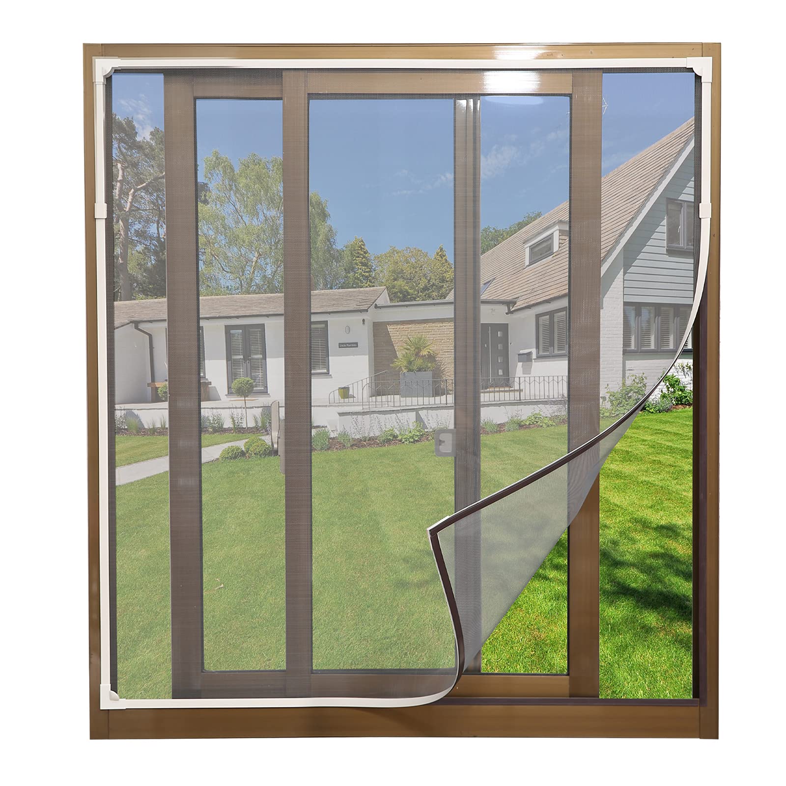 Yuzzy DIY Magnetic Window Screen Adjustable Fiberglass Mesh Size up to 72 x 48 inches with Full-Frame Magnetic Stripe for Easy Installation(White Frame Gray Mesh)